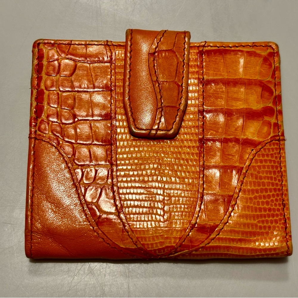 ViNTAGE Orange/brown crocodile Embossed leather wallet w/ snap closure- LODIS LA